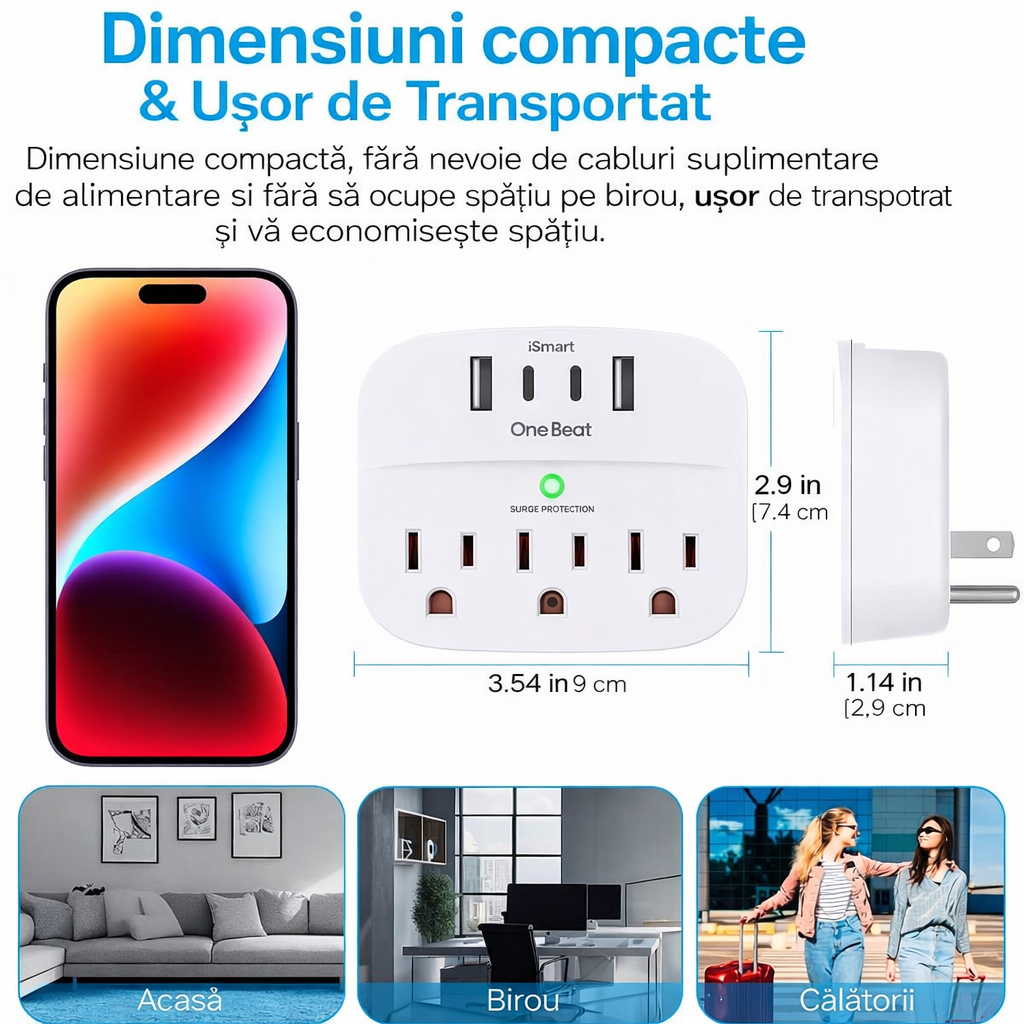 ⚡ Extender Priză cu USB & Protecție 🔋