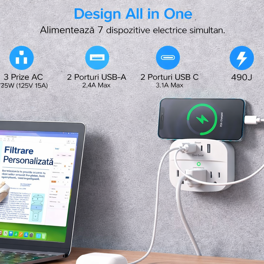 ⚡ Extender Priză cu USB & Protecție 🔋